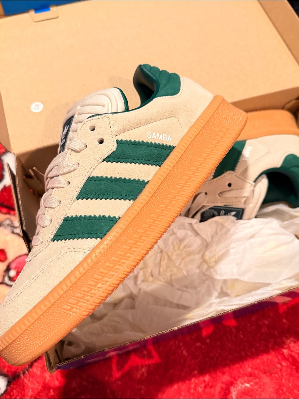 adidas Samba XLG j Kids 7/mens 7 Suede Sneakers in Cream, Green and Gum